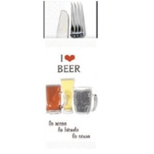 50 Buste Porta Posate I Love Beer + Tovagliolo