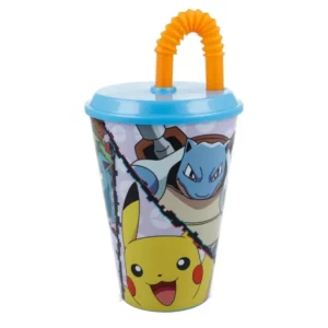 Bicchiere 430 ml con cannuccia Pokemon