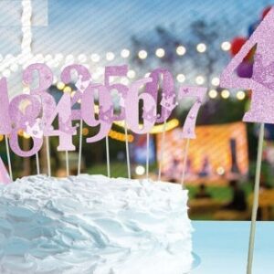 Cake Topper Numero 4 rosa Glitter 34,5×9 cm *