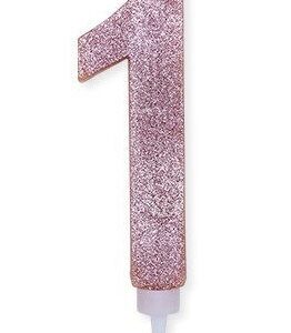 Candela Numero 1 Rosa Gold Glitter 15 cm *