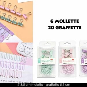 Set 6 mollette e 20 graffette colorate *