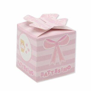 25 Scatoline cubetto Fiocco Battesimo Teddy Rosa 5x7x5 cm *