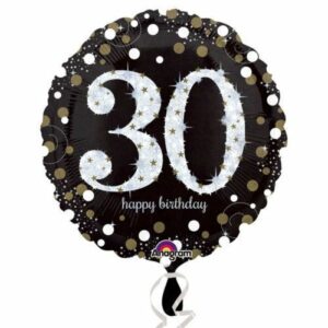 Palloncino Mylar 30 anni Happy Birthday nero e argento 45 cm