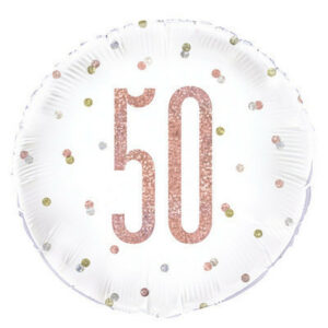 Palloncino Mylar 18” 45 cm Bianco a Pois Num. 50 Rosa Gold